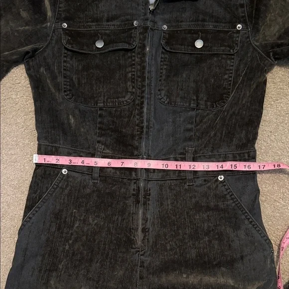 Black And Green Velvet Denim Jumpsuit - Picture 6 of 10